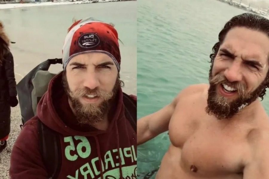 Γιώργος Κόρομι: Ο πρώην παίκτης του Survivor έκανε μπάνιο στη χιονισμένη παραλία του Αλίμου 