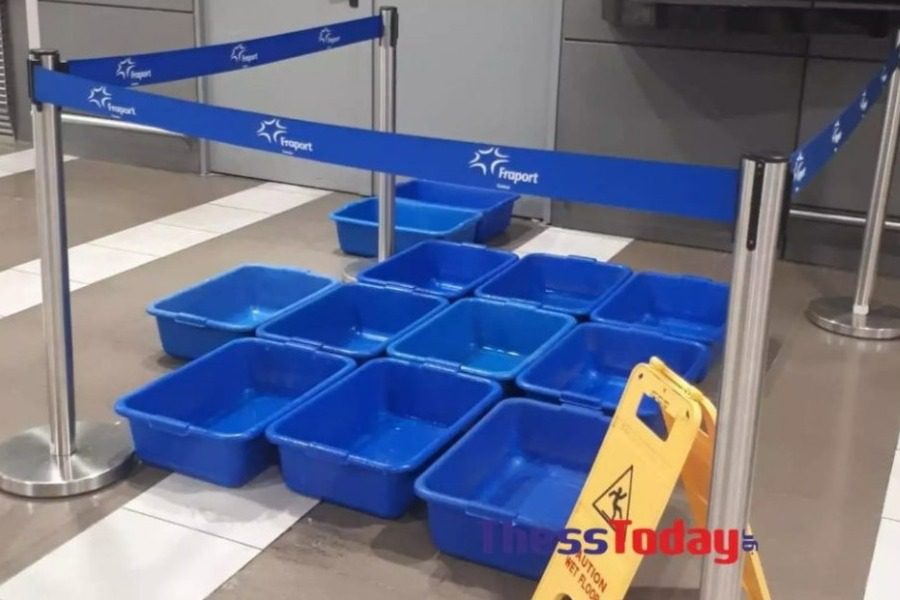 Αεροδρόμιο Μακεδονία: Νερά που στάζουν από την οροφή και… κουβάδες παντού