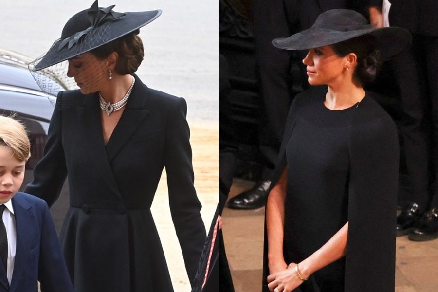 Kate ‑ Meghan: Tα ρούχα στην κηδεία της Ελισάβετ και ο συμβολισμός των κοσμημάτων