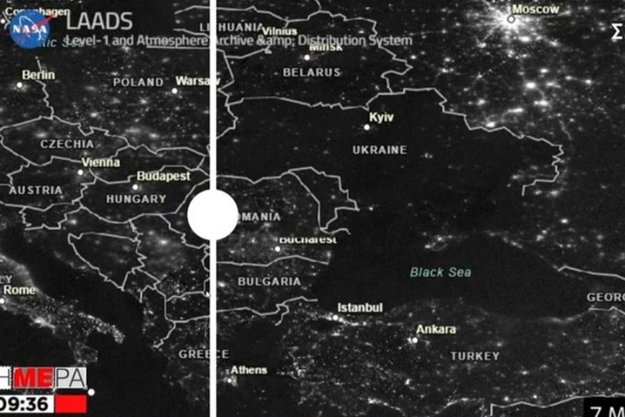 Ο χάρτης της NASA πριν και μετά τη ρωσική εισβολή στην Ουκρανία