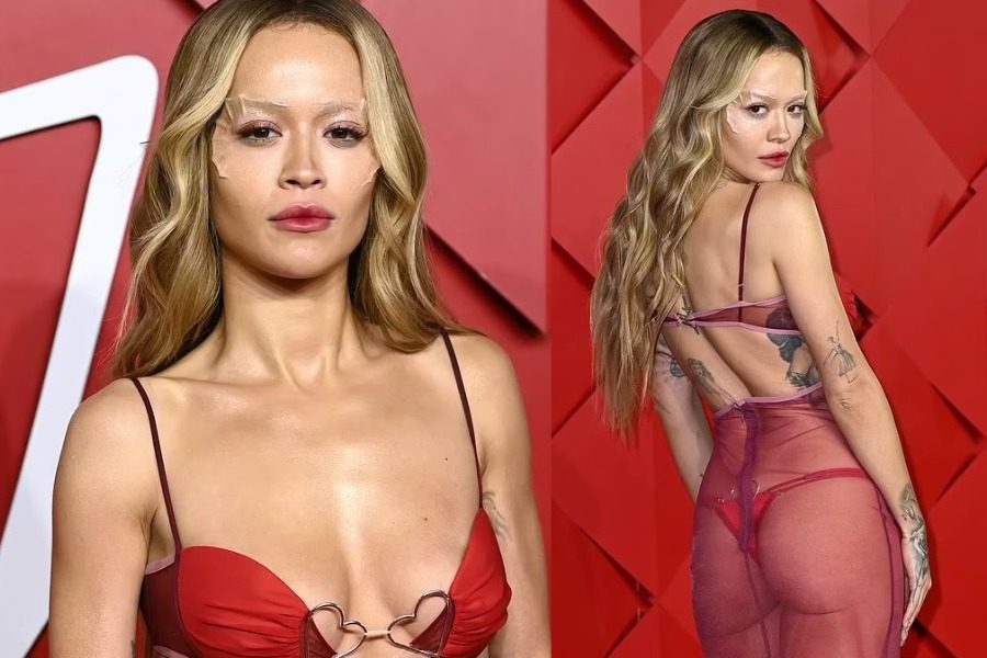 To διάφανο κατακόκκινο φόρεμα της Rita Ora