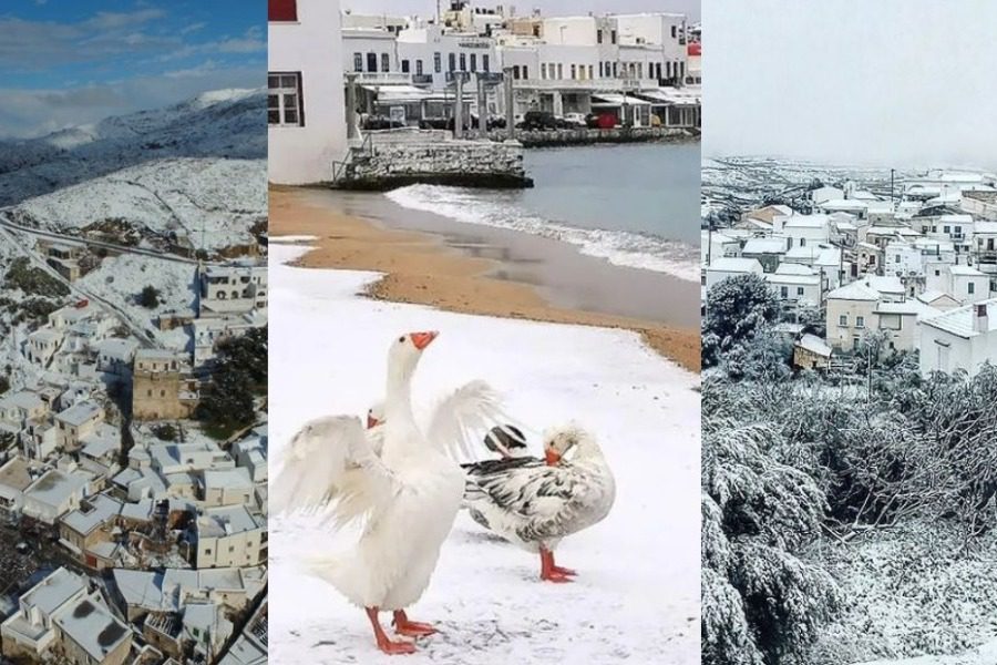 Όταν χιονίζει στα νησιά: Μαγικές εικόνες έφερε η Ελπίδα
