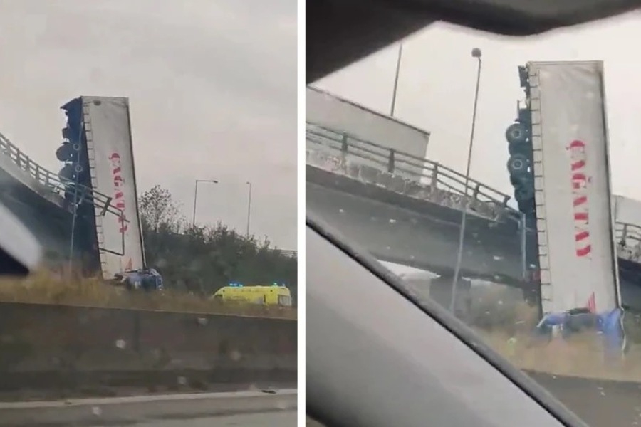 Φορτηγό έπεσε από γέφυρα στη Θεσσαλονίκη ‑ Τραυματίστηκε ο οδηγός