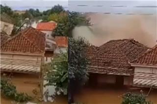 Η στιγμή που καταρρέει σπίτι στην Καρδίτσα από την κακοκαιρία
