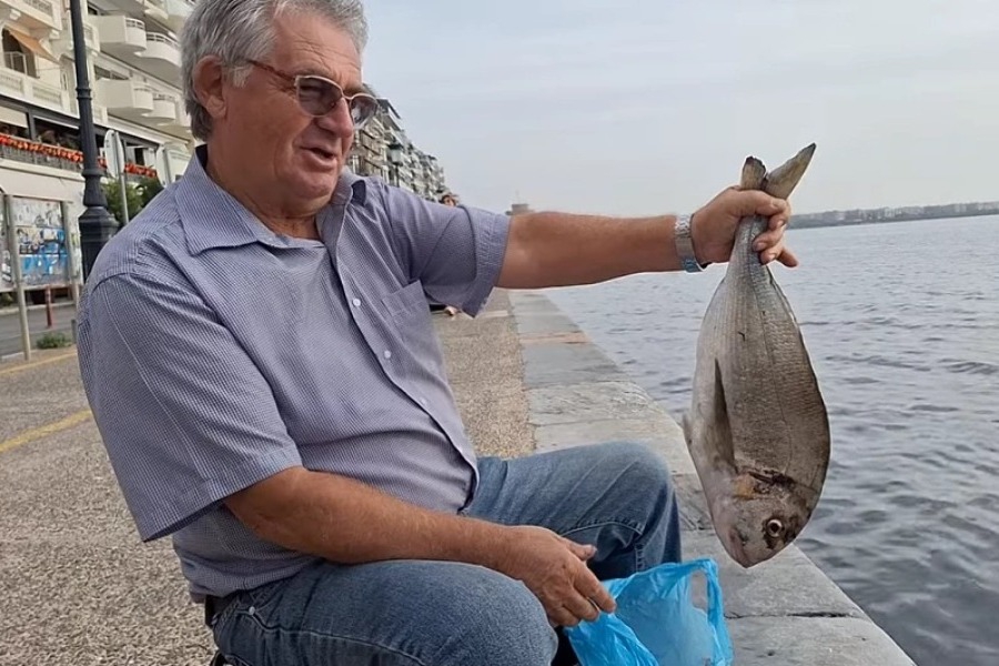 Έπιασε τεράστια τσιπούρα στον Θερμαϊκό και θα την φάει, παρά τα λύματα στα νερά