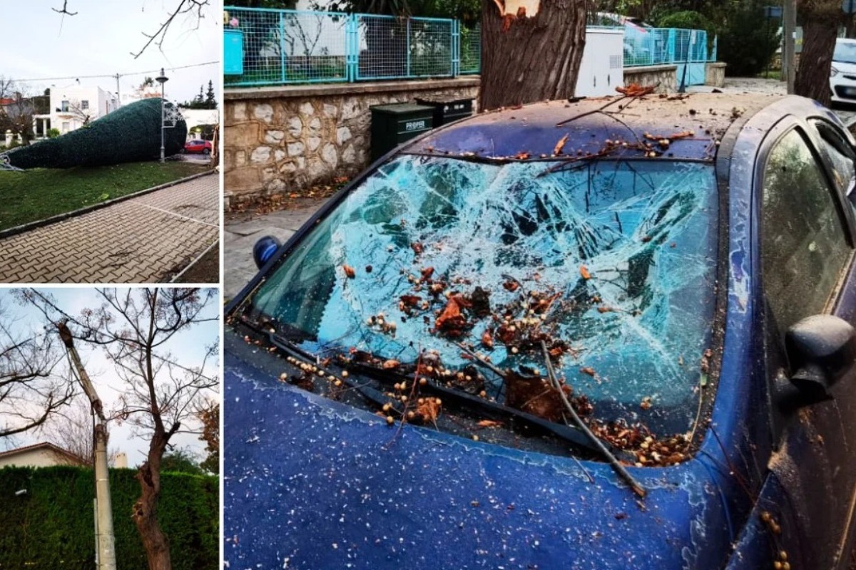 Αττική: Κομμένα δέντρα, σπασμένες κολώνες, ζημιές σε αυτοκίνητα από το μπουρίνι