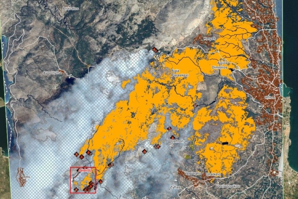 Χίος: Χάρτης του Copernicus αποτυπώνει τις περιοχές που κάηκαν από την πυρκαγιά