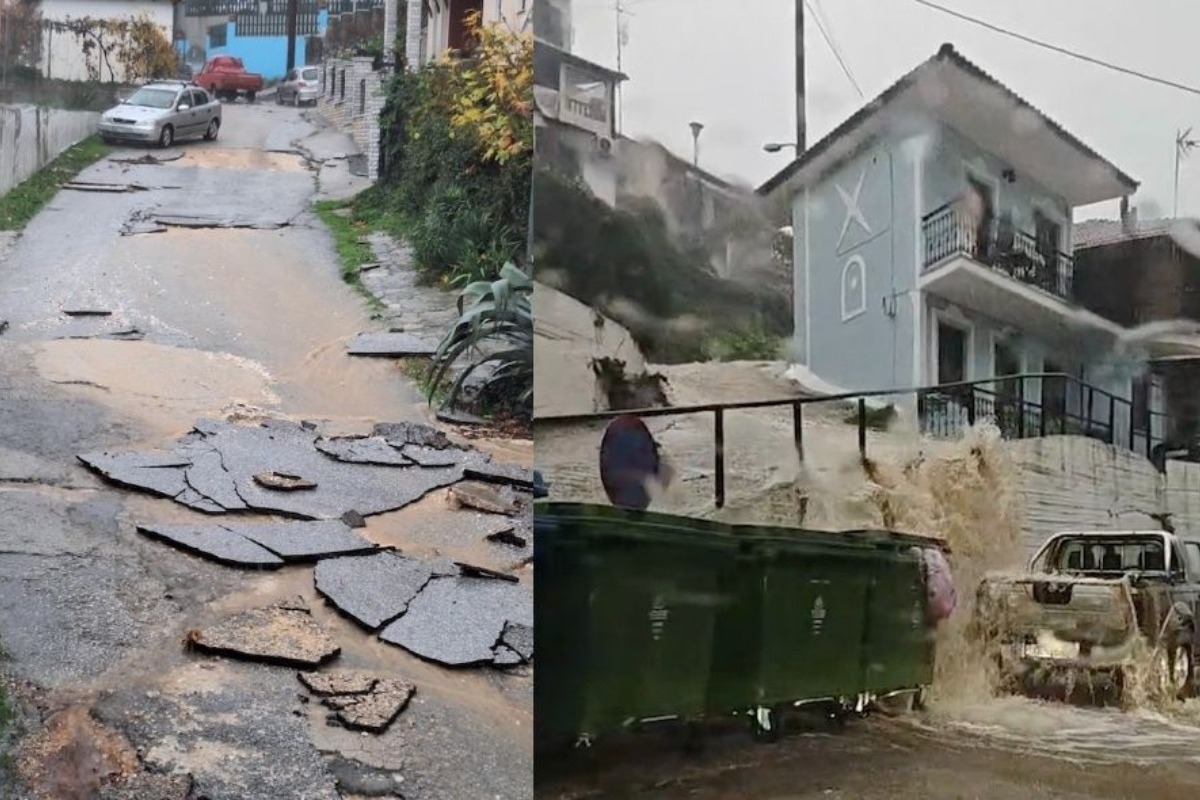 Κακοκαιρία Adel: Καταστροφές στη Θάσο από τις έντονες βροχοπτώσεις ‑ Ξηλώθηκαν δρόμοι ‑ Βίντεο