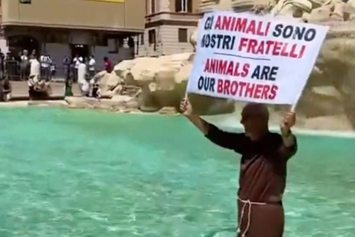 Viral στη Ρώμη: Μοναχός βούτηξε στη Fontana di Trevi για διαμαρτυρία ‑ Δείτε βίντεο