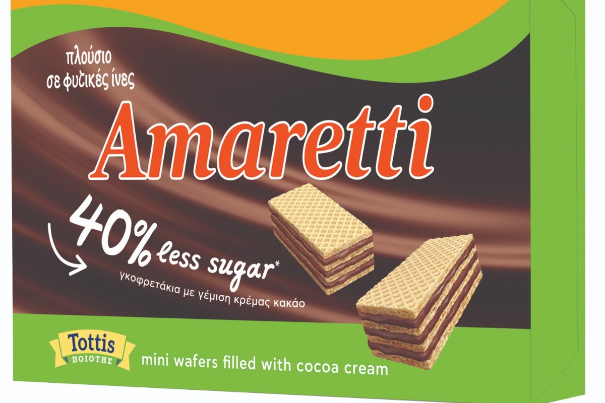 Amaretti 40% Less Sugar: Λαχταριστά γκοφρετάκια με γέμιση κρέμας κακάο, πλούσια σε φυτικές ίνεςκαι με 40% λιγότερη ζάχαρη