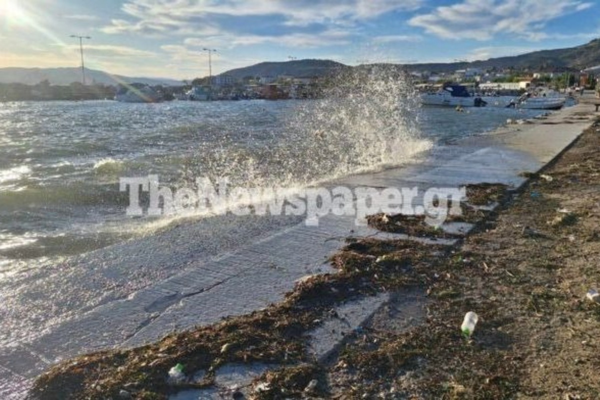 Βόλος: Η θάλασσα βγήκε στη στεριά στην Αγριά – Τα κύματα «σκέπασαν» το παραλιακό μέτωπο