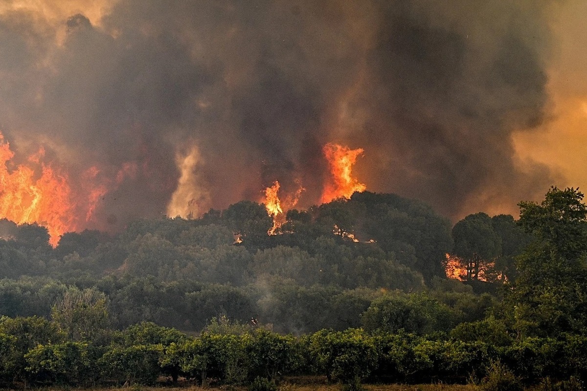 Φωτιά στις Στραπουριές Ανδρου – Καίει σε δασική έκταση