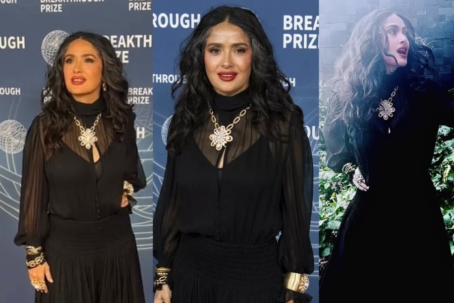 Η Salma Hayek δείχνει με υπερηφάνεια τα γκρίζα μαλλιά της στο κόκκινο χαλί