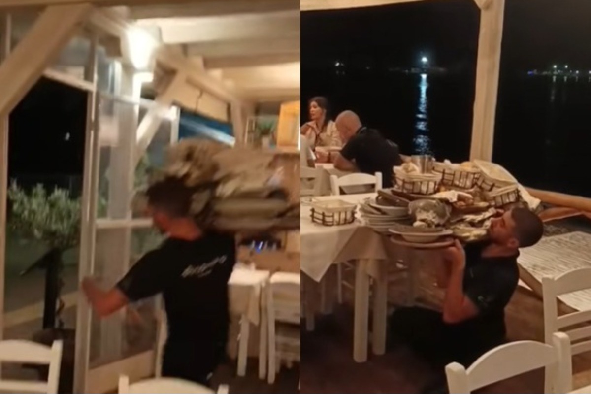 Viral ο σερβιτόρος ταβέρνας που σήκωσε φορτωμένο δίσκο στον έναν ώμο για challenge
