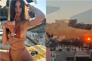 Η Έμιλι Ραταϊκόφσκι απολαμβάνει τα κοκτέιλ της με θέα την Ακρόπολη – Οι γuμνές βουτιές και το ειδυλλιακό ηλιοβασίλεμα