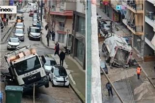 Ξάνθη: Απορριμματοφόρο «βούλιαξε» στην άσφαλτο